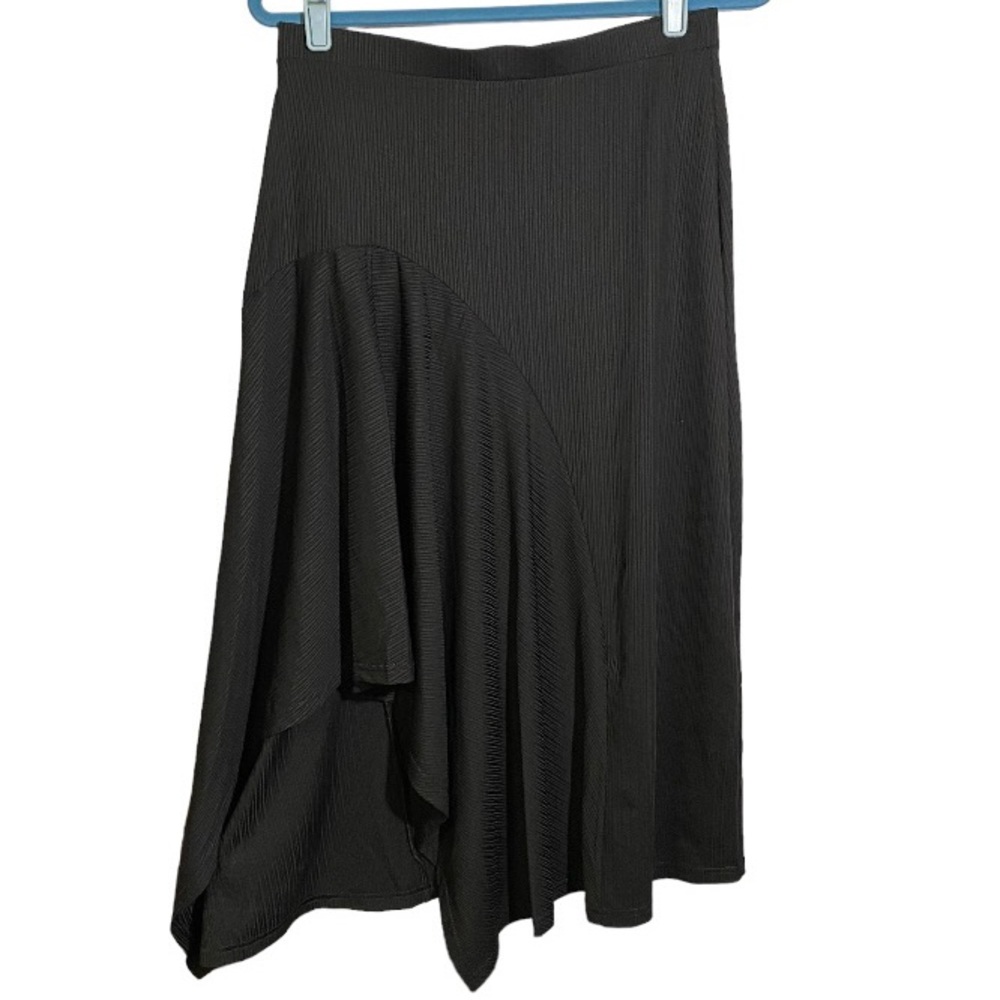 Bob Mackie Midi Skirt Black Textured High Low Hem Full Skirt Women’s Size Small